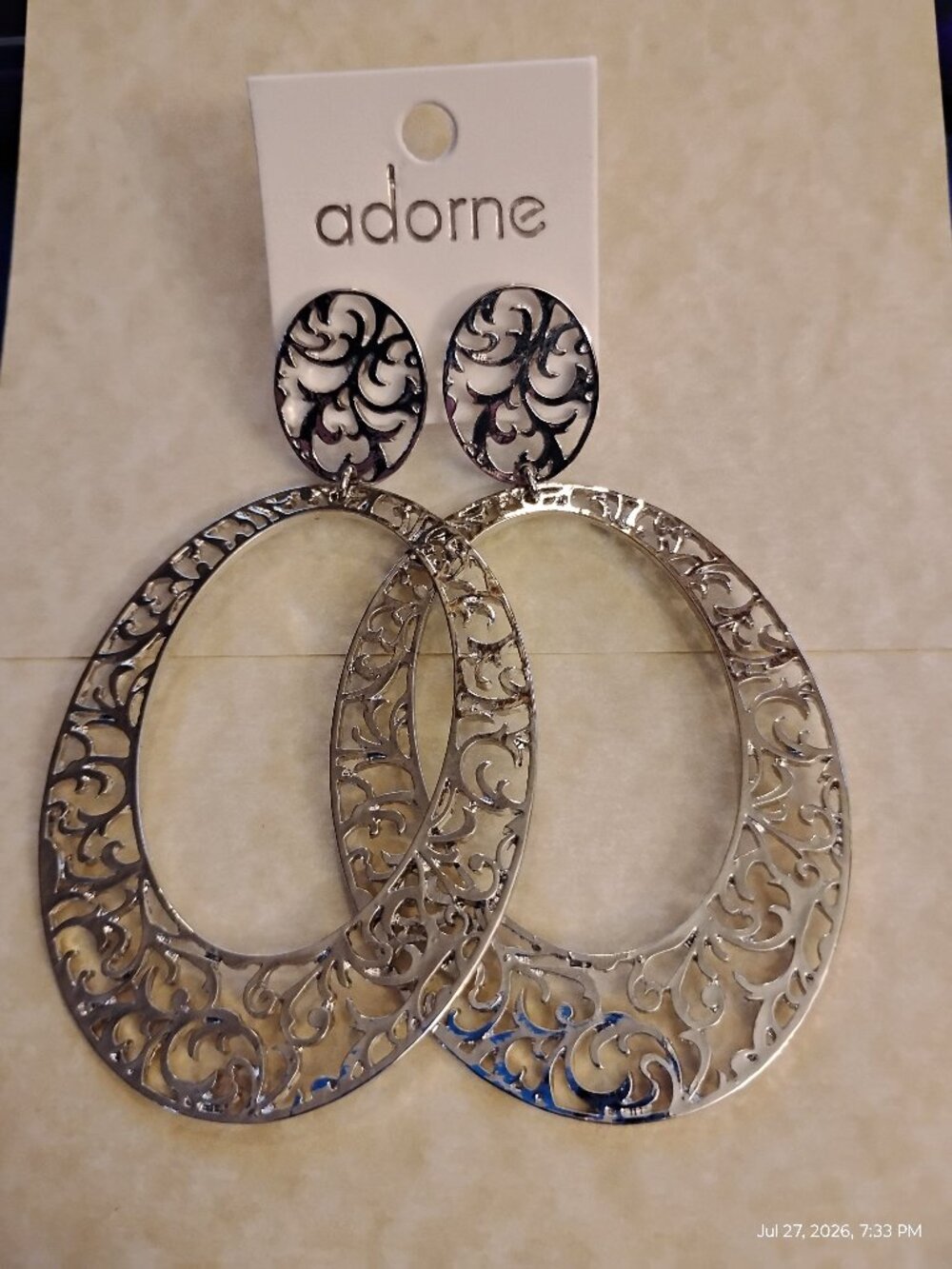 Adorne Silver Tone Filigree Statement Dangle Earrings NEW Large Boho